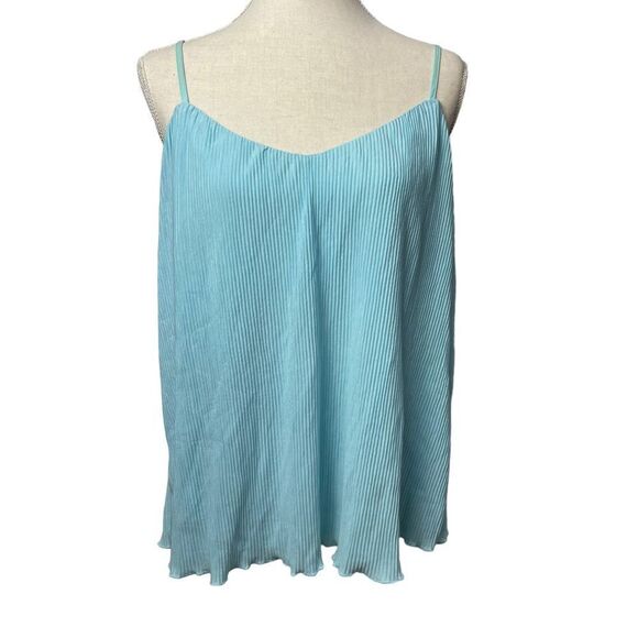 White House black market solid Blue sleeveless spaghetti strap ruffles blouse L - Picture 12 of 12